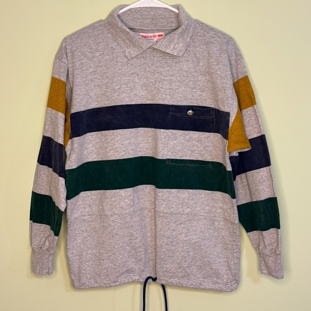 Vintage Jordache Men's Crewneck Shirt collared‎ rugby stripe pocket polo
